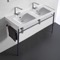 Double Basin Ceramic Console Sink and Polished Chrome Stand, 48